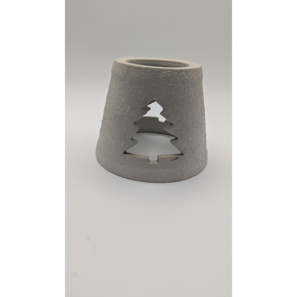 Textured Ceramic Christmas Tree Candle Holder Sleeve Cream Glitter Holiday Decor